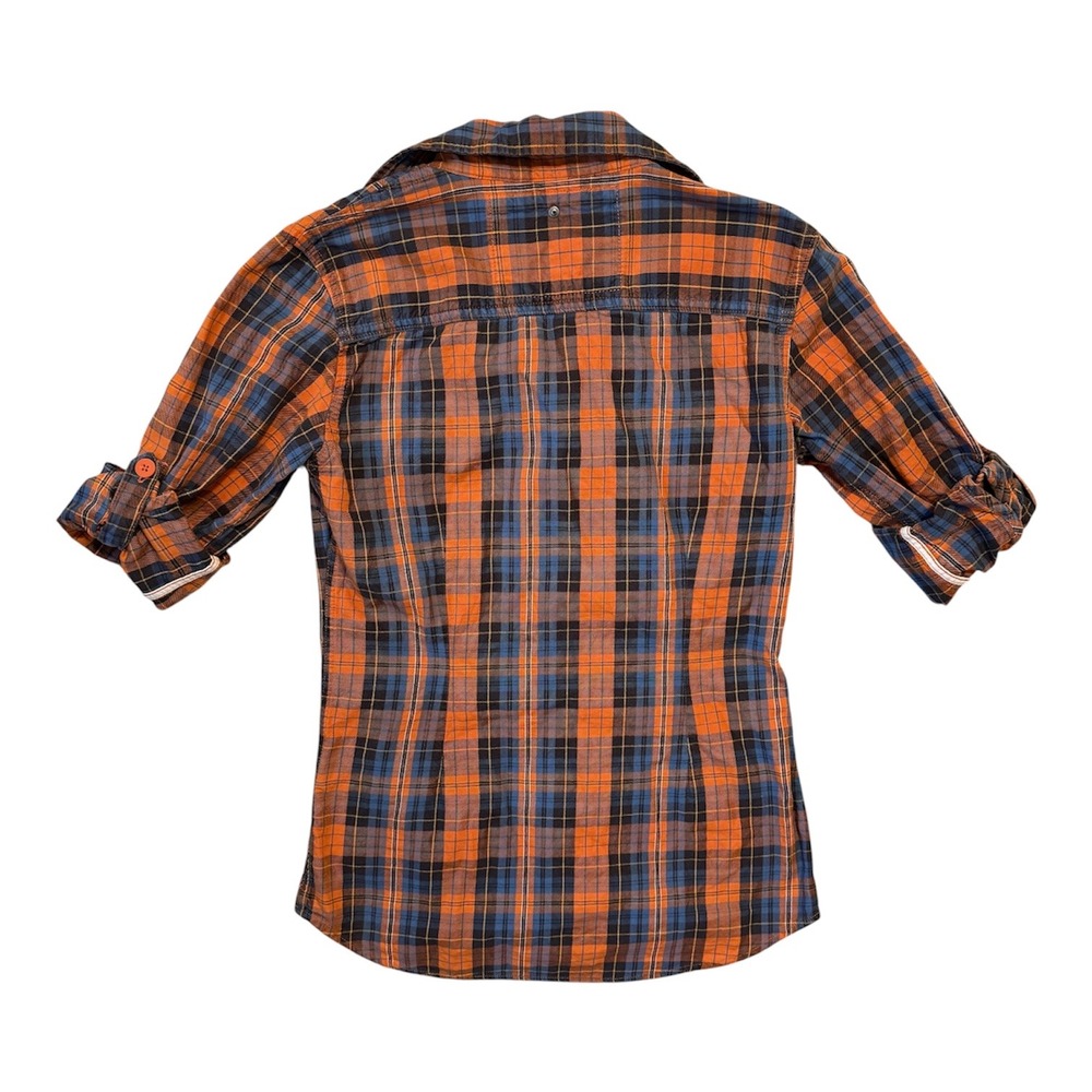 Superdry Co Womens Orange Blue Plaid Button Down Roll Tab Shirt Size Medium - Picture 2 of 4